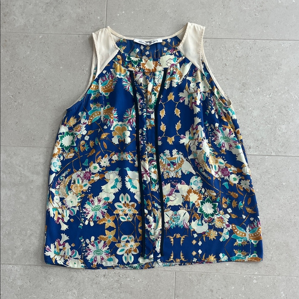 Collective Concepts Blue and Cream Floral Tank Top
